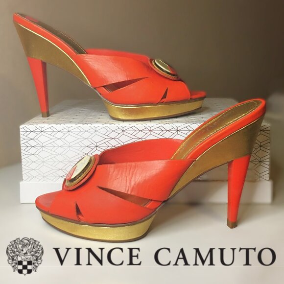 VINCE CAMUTO Peep Toe Slide-on Mules Heels - Size 8 - Picture 1 of 15
